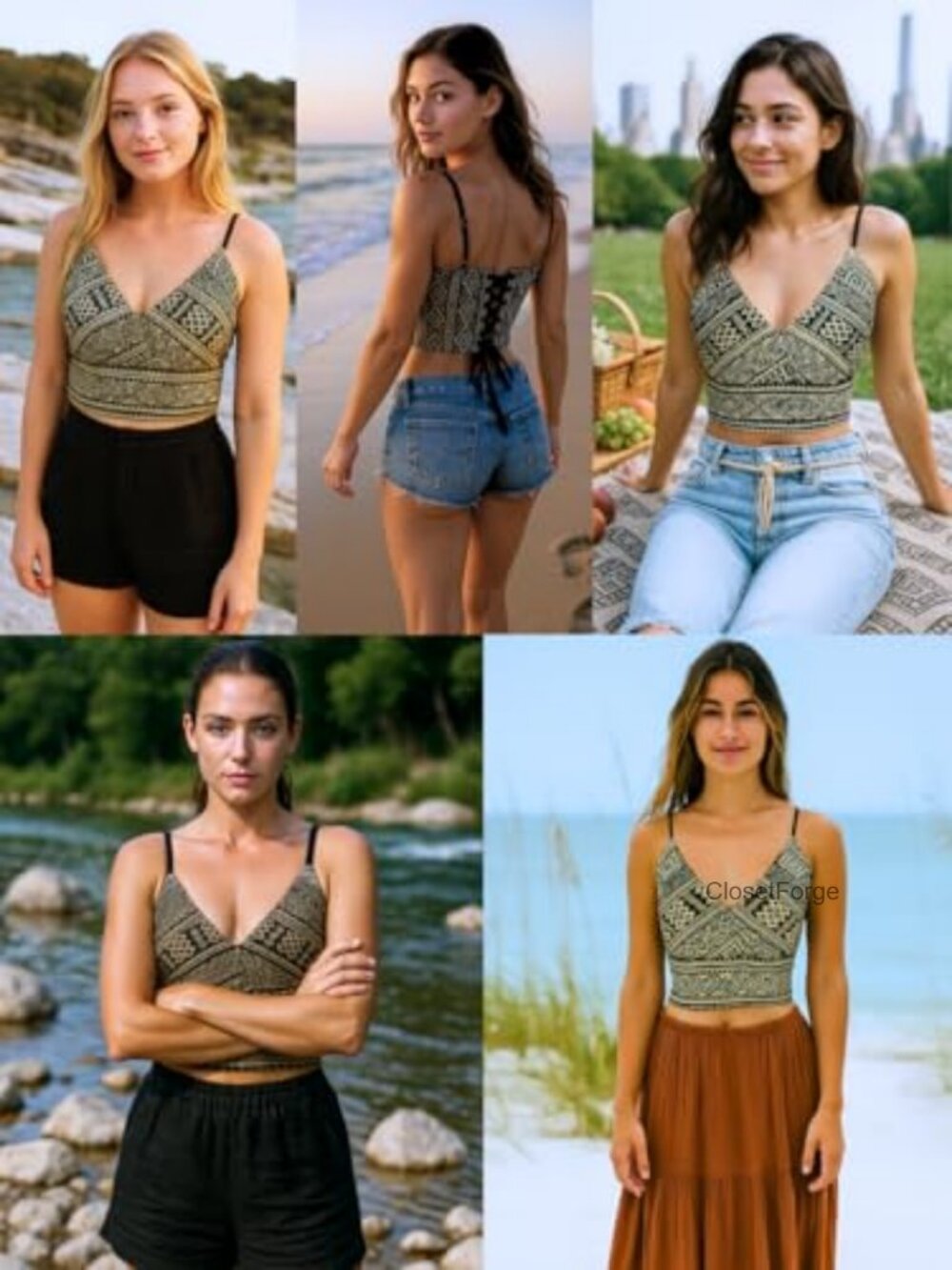 Boho Lace Up Crop Top Corset Style Festival Summer Tank - Picture 6 of 7
